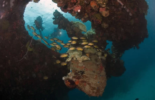 Chuuk, en del av Føderasjonen av Mikronesia er (sett ovenfra) en vakker øy med sine mange vakre a...